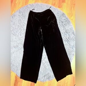 Vintage Ann Taylor Black Silk Wide Leg Velvet Velour Pants Size 10